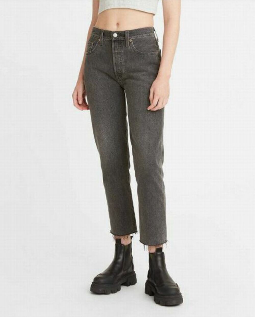 Levi's 501 Black Jeans Denim Stretch High-Rise Raw Hem Skinny Button Fly Size 28